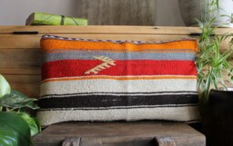 3050cm - 1220In Handwoven Vintage Kilim Cushion Cover - Multi Coloured Bands - thumbnail 1