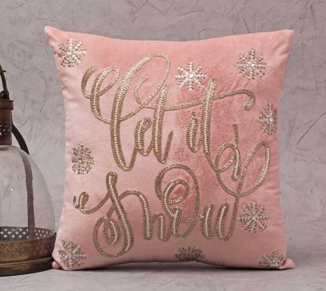 "Blush Pink Velvet Christmas Pillow Cover Gold " - image 1