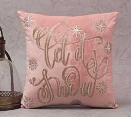 "Blush Pink Velvet Christmas Pillow Cover Gold " - thumbnail 1