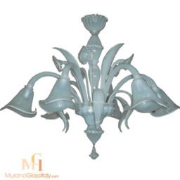 Venetian White Glass Chandelier - Hand Blown Floral Lighting - thumbnail 2