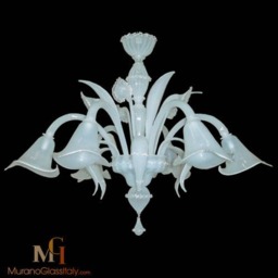 Venetian White Glass Chandelier - Hand Blown Floral Lighting