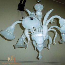Venetian White Glass Chandelier - Hand Blown Floral Lighting - thumbnail 3