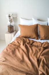 Stonewashed Linen Duvet Cover in Stylish Cinnamon/Washed Bedding/Linen Custom Size Brown Cinnamon - thumbnail 1