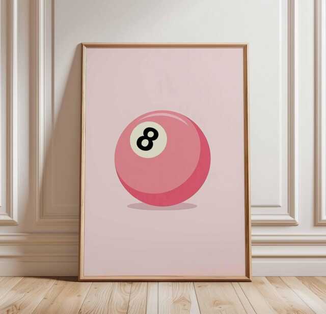 Pink 8 Ball Poster, Pop Art Billiards Print, Retro Game Room Wall Art, Cute Girl Decor, Minimal Pool Illustration - image 1