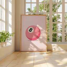 Pink 8 Ball Poster, Pop Art Billiards Print, Retro Game Room Wall Art, Cute Girl Decor, Minimal Pool Illustration - thumbnail 3
