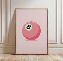 Pink 8 Ball Poster, Pop Art Billiards Print, Retro Game Room Wall Art, Cute Girl Decor, Minimal Pool Illustration - thumbnail 1
