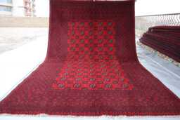 6x8 Ft Afghan High Pile Rug Turkmen Bokhara Area - Akhcha Red Handmade Large New Livingroom Rug Tribal Bedroom Office - thumbnail 1