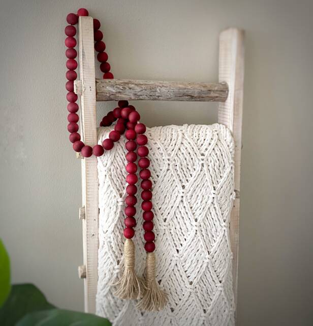 Bookshelf Decor - Blanket Ladder Wood Bead Garland Farmhouse Beads Strand - image 1