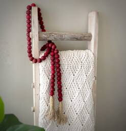 Bookshelf Decor - Blanket Ladder Wood Bead Garland Farmhouse Beads Strand - thumbnail 1