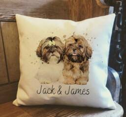 Personalised Shih Tzu Dog Country Canvas Cushion - Customised Owner & Lover Linen Puppy Cover With Inner Filler - thumbnail 1