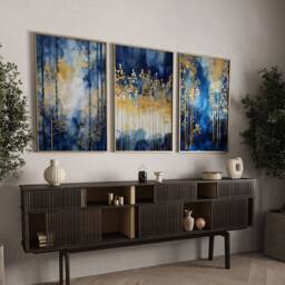 Set Of 3 Navy Blue & Gold Wall Art - Forest Theme Prints - thumbnail 1