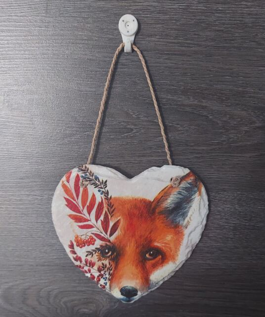 Fox Face Slate Heart Plaque Autumn Wall Decor - 15cm - image 1