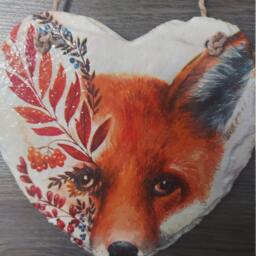Fox Face Slate Heart Plaque Autumn Wall Decor - 15cm - thumbnail 2