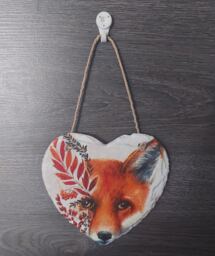 Fox Face Slate Heart Plaque Autumn Wall Decor - 15cm