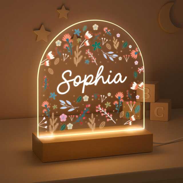 Personalised Led Night Light Lamp, Flower Baby Kids Gift, Girl Light, Birthday Gifts - image 1