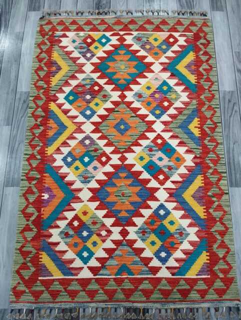 Classic Rug, Handmade Artisan Afghan Turkish Scandinavian Navajo Bohemian Wool Flatweave Multicolour Kilim Rug 154x104 cm - image 1