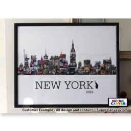 New York City Usa Skyline Travel Holiday Custom Map Shape Picture Photo Collage Board Display Framed Print Birthday Present Gift - thumbnail 1