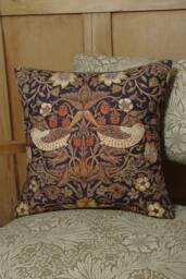 William Morris Cushion Cover Strawberry Thief Grape & Gold - thumbnail 1