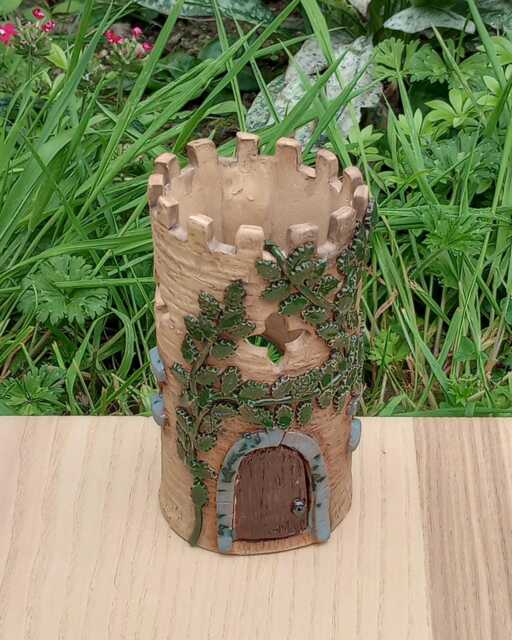 Castle Tower Tealight Holder Made With Stoneware Clay - image 1