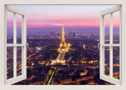 Eiffel Tower Wall Decal, 3D Window Paris Windowview Frame View Mural, Living Room Home Decor