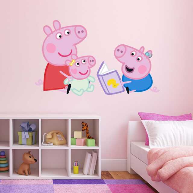 Peppa Pig Wall Sticker - & George Reading To Baby Evie Decal Kids Art - image 1