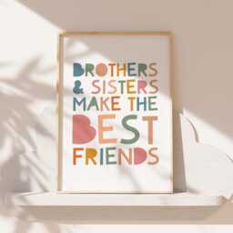 Set Of 3 Personalised Brother Sister Prints, Rainbow Sibling Wall Art, Colourful Playroom Shared Bedroom, Kids Bedroom Decor - thumbnail 3
