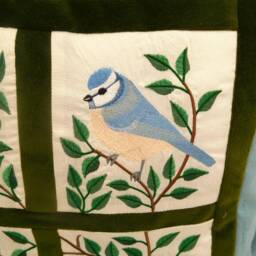 Blue Cushion - Embroidered Bluetits in My Window, Bluetit Cushion, Gifts For Her, Gift Mum, Birthday Gift, Housewarming - thumbnail 3