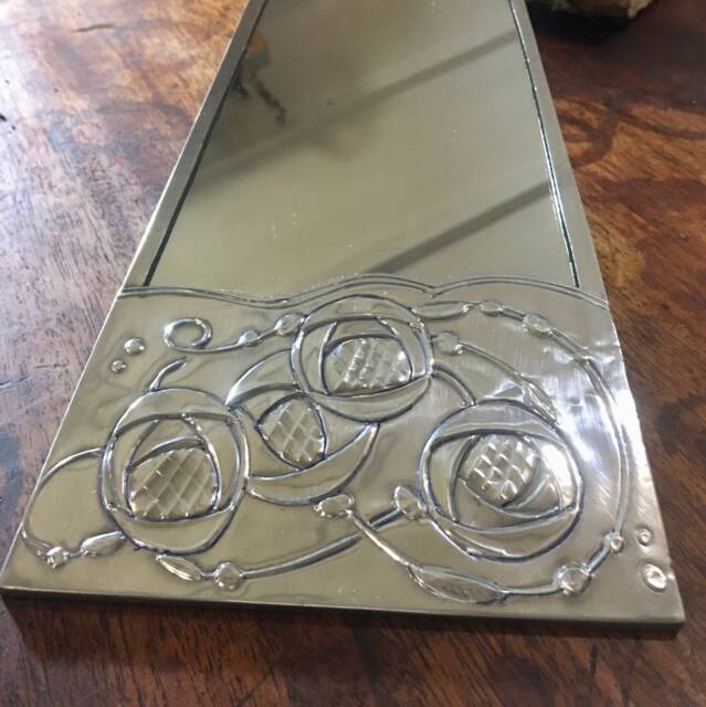 Wall Mirror. Macintosh Rose Design. Small Hanging Pewter Edged - image 1
