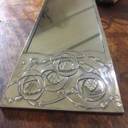 Wall Mirror. Macintosh Rose Design. Small Hanging Pewter Edged - thumbnail 1