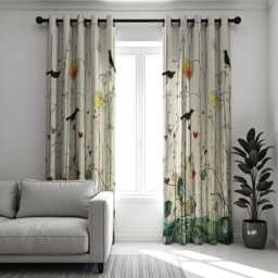 Birds & Flower Curtains, Botanical Art Print Drape, Made To Measure Window Panel, Custom Eyelet Or Rod Pocket Curtain - thumbnail 3