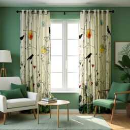 Birds & Flower Curtains, Botanical Art Print Drape, Made To Measure Window Panel, Custom Eyelet Or Rod Pocket Curtain