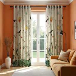 Birds & Flower Curtains, Botanical Art Print Drape, Made To Measure Window Panel, Custom Eyelet Or Rod Pocket Curtain - thumbnail 2