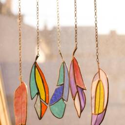 stained Glass Suncatcher Feathers Farmhouse Home House Car Decor Window Wall Hangings. Living Kitchen Bedroom Art - thumbnail 3