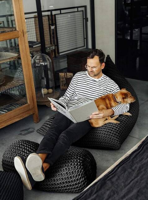 Chunky Knit Graphite Bean Bag Hand-Knitted Cotton Cord Soft Furnishing - image 1