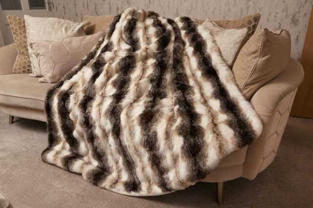Handmade Faux Fur Throw White Wolf Cream Polar Fleece - image 1