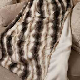 Handmade Faux Fur Throw White Wolf Cream Polar Fleece - thumbnail 3