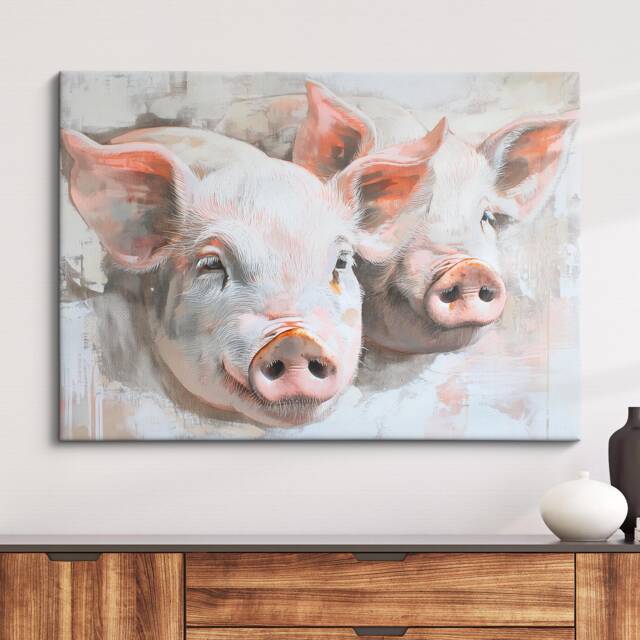 Pigs Abstract Pastel Oil Painting Framed Print & Canvas Large Luxury Animal Wall Art Poster Home Decor Interior Lover Gifts - image 1