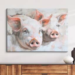 Pigs Abstract Pastel Oil Painting Framed Print & Canvas Large Luxury Animal Wall Art Poster Home Decor Interior Lover Gifts - thumbnail 1