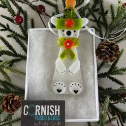 Fused Glass Polar Bear Christmas Decoration, Ornament, Cornwall, Cornish Fused Glass - thumbnail 2