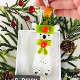 Fused Glass Polar Bear Christmas Decoration, Ornament, Cornwall, Cornish Fused Glass - thumbnail 3