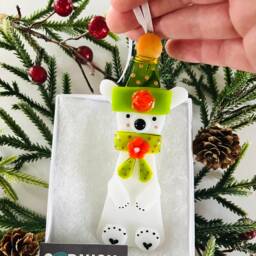 Fused Glass Polar Bear Christmas Decoration, Ornament, Cornwall, Cornish Fused Glass - thumbnail 1