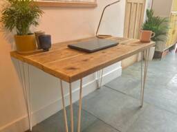 Reclaimed Wood Desk Scaffold White Hairpin Legs - thumbnail 1