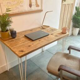 Reclaimed Wood Desk Scaffold White Hairpin Legs - thumbnail 3