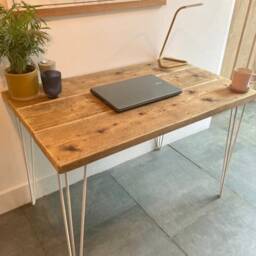 Reclaimed Wood Desk Scaffold White Hairpin Legs - thumbnail 2