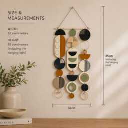 Geometric Wood Wall Art - Retro Modern Tapestry, Burnt Orange & Olive - thumbnail 3