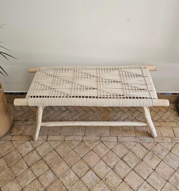 Moroccan Bench With Beige Cord - image 1