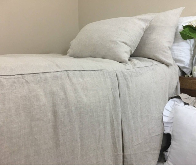 Natural Linen Bed Cover With Tailored Pleats, Simple & Sleek - image 1