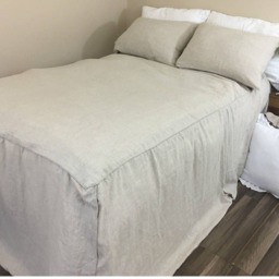 Natural Linen Bed Cover With Tailored Pleats, Simple & Sleek - thumbnail 2