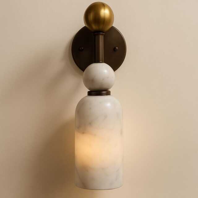 Handmade Alabaster Wall Sconce, Mid-Century Modern Brass Lamp, Bedside Luxury Light Sconce - image 1