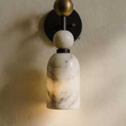 Handmade Alabaster Wall Sconce, Mid-Century Modern Brass Lamp, Bedside Luxury Light Sconce - thumbnail 3